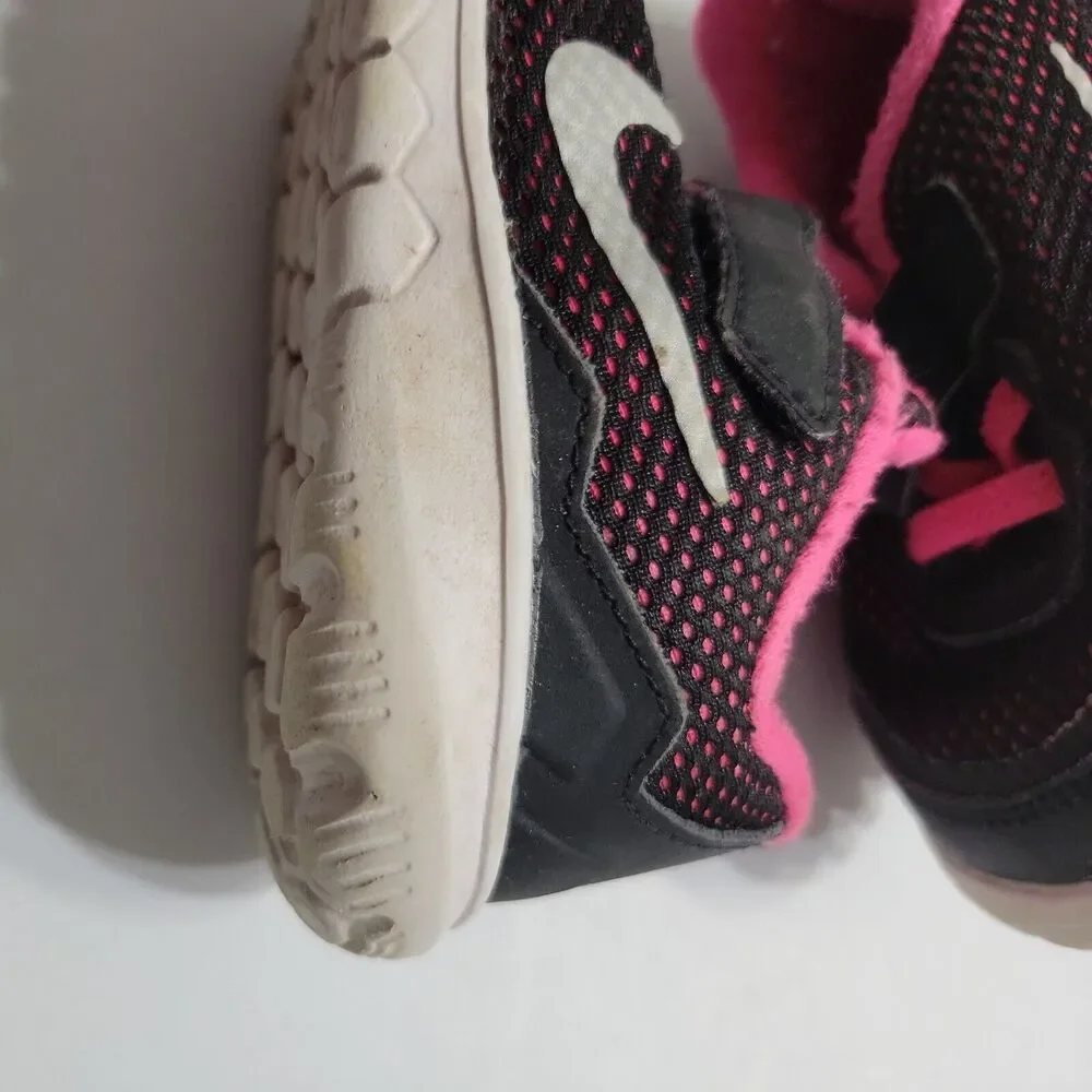 Nike Little Sneaker Girl 6C Contact Running Shoes Black Pink Hook & Loop Low Top